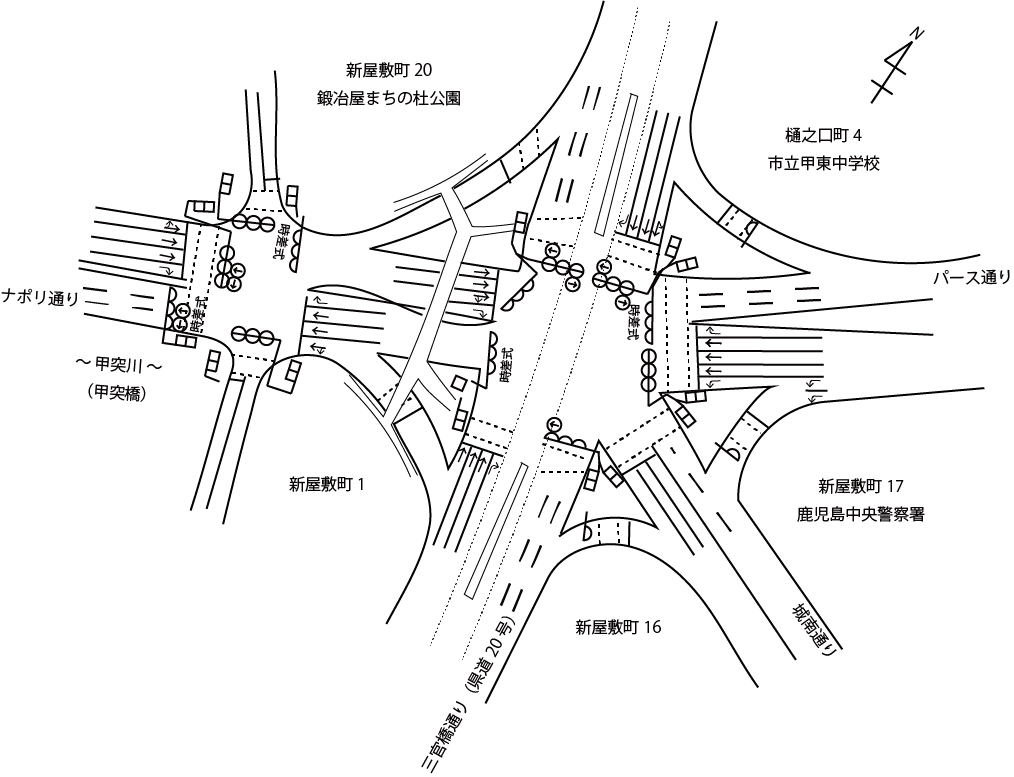 新屋敷交差点略図